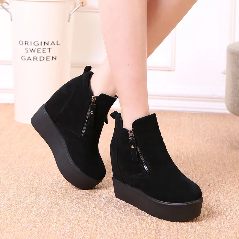 Acheter 2018 Mode Chaud Femmes D hiver Bottes Plate Forme Glissière Bottes Femmes Occasionnels Chaussures D hiver Avec Fourrure Ladie Cheville Bottes YBT1074