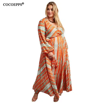 

COCOEPPS Long Maxi Women Dress Plus Size 5XL Loose Dress Large Size Autumn Winter Elegant Party Chiffon Boho Big Size Dress