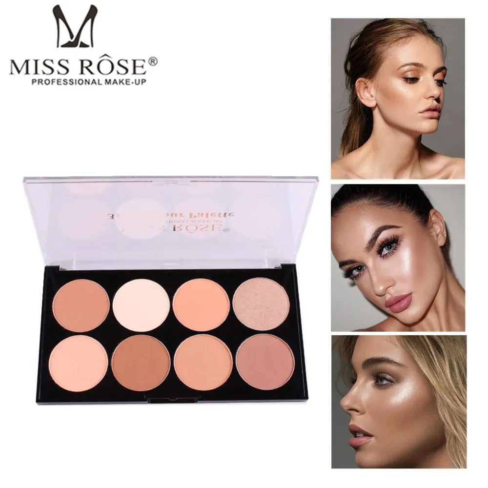 

MISS ROSE 8Color Highlighter Palette 3D Shimmer Bronzer Face Contour Powder Brighten Concealer Women Highlighter Makeup Cosmetic