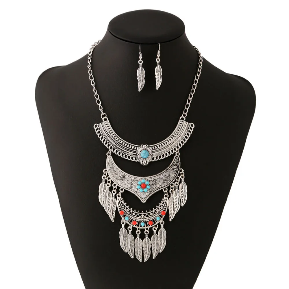 BOHO Charm Jewelry Ethnic MultilayerMetal Tassel Pendant Chain Bib ...