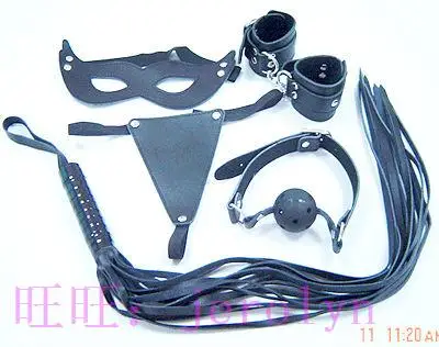 Supplies leather panties knout leather wrist length leather blindages mask port plug 5 piece set