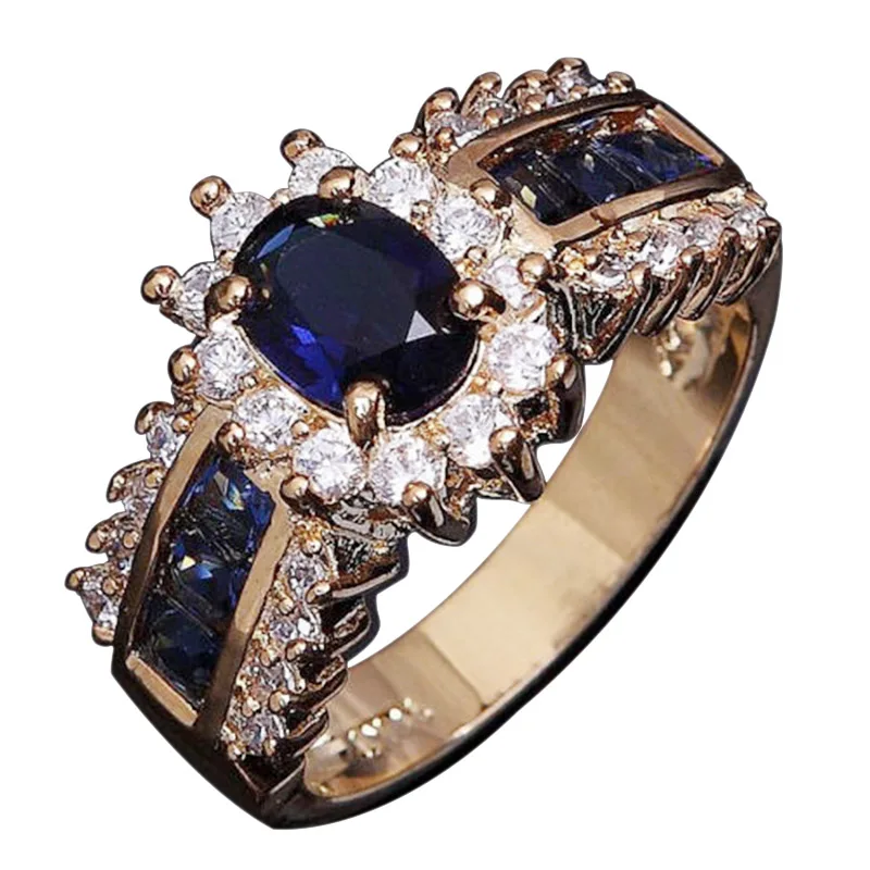 Fashion Hot Rings Purple Zircon Women Wedding Flower Jewelry Silver Top Quality Blue Gem Created Crystal Silver Color Wedding Finger Ring Brand Jewelry Size