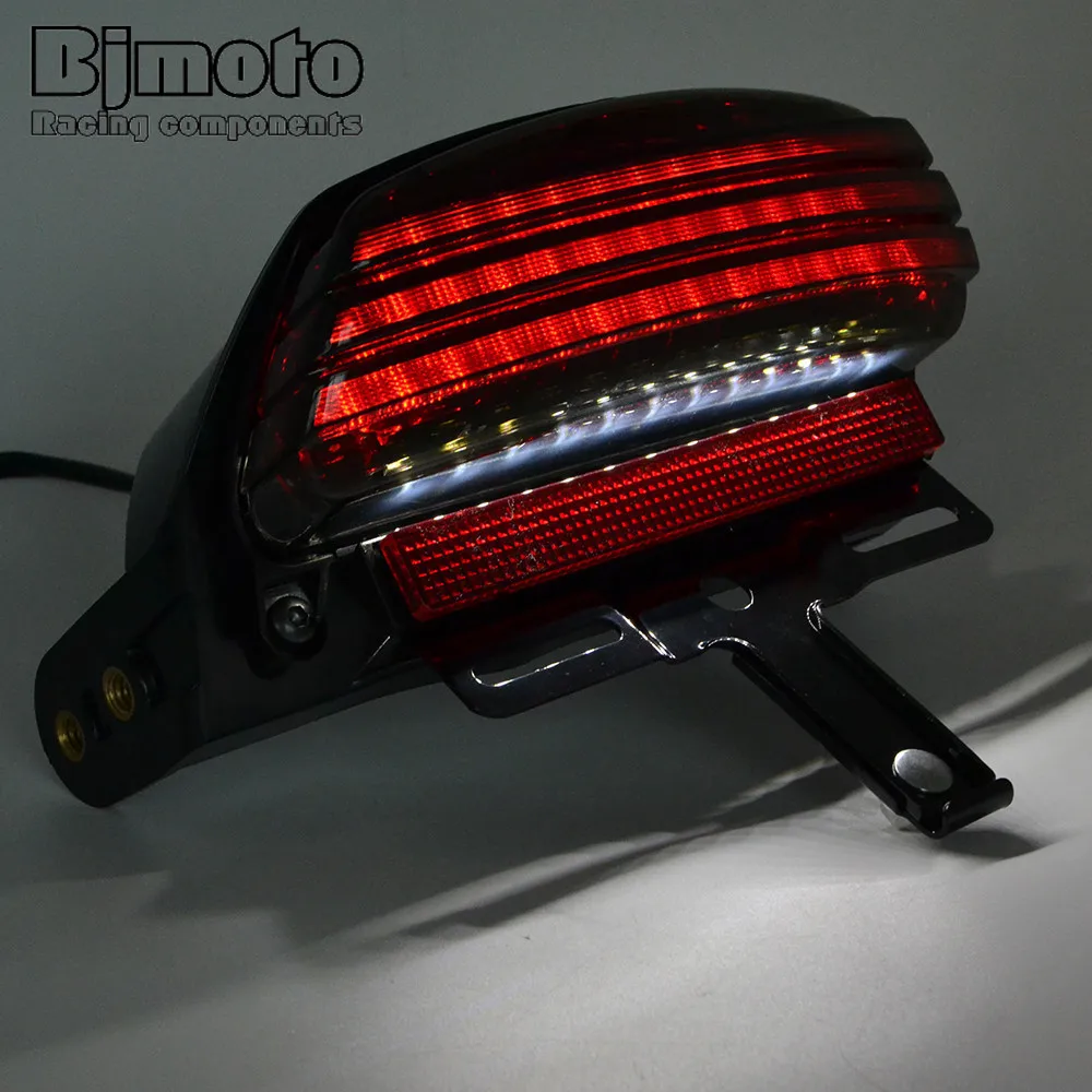  BJMOTO Motorcycle Fender License Plate Smoke Tri-Bar Fender LED Tail Light with Bracket For Harley  - 32826503421