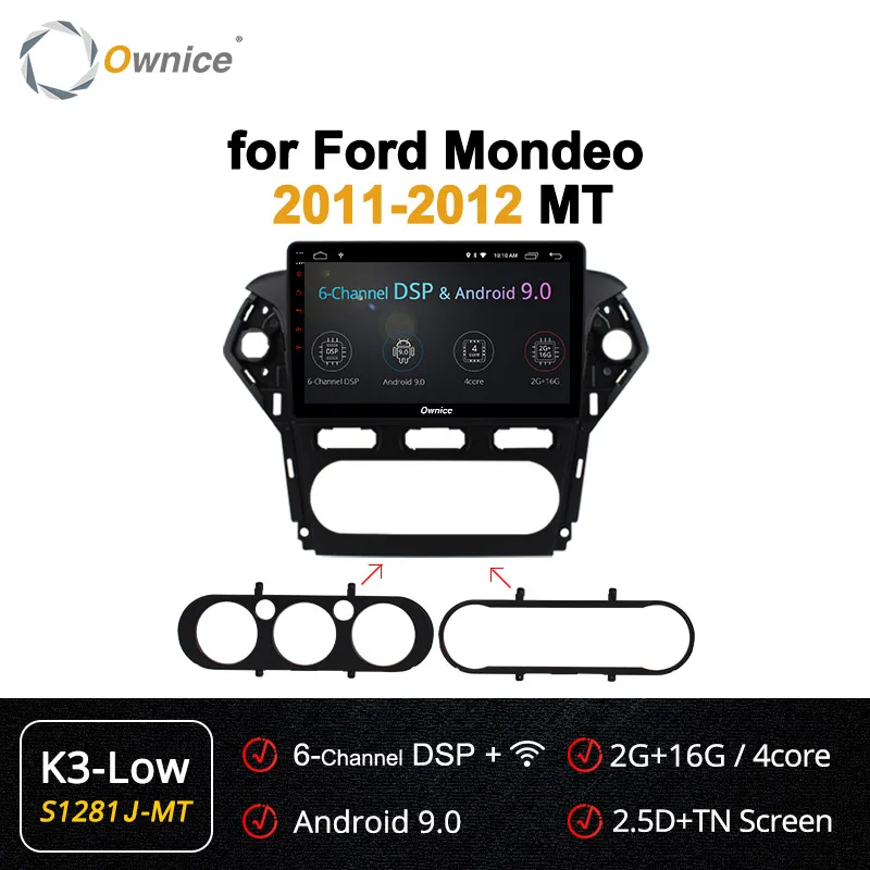 Ownice 10," Android 9,0 Восьмиядерный автомобильный радиоприемник K3 K5 K6 для Ford Mondeo 2011 2012 gps аудио dvd-плеер 64G rom DSP 4G LTE DVR - Цвет: S1281-1 K3-Low