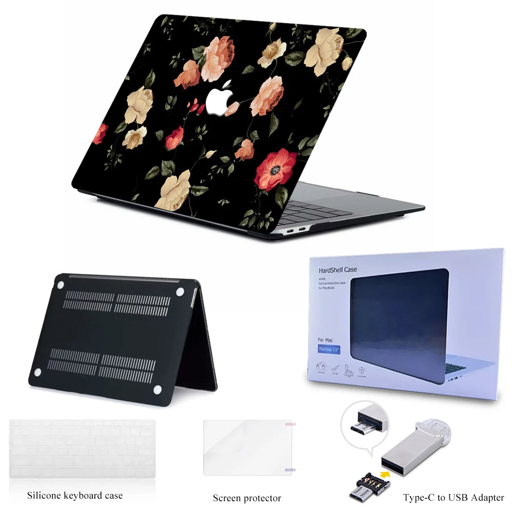 

Black flower case for MacBook Air Pro Retina 12 13 15 mac book Pro 13.3 15.4 inch Laptop Shell Case Keyboard Cover Protector