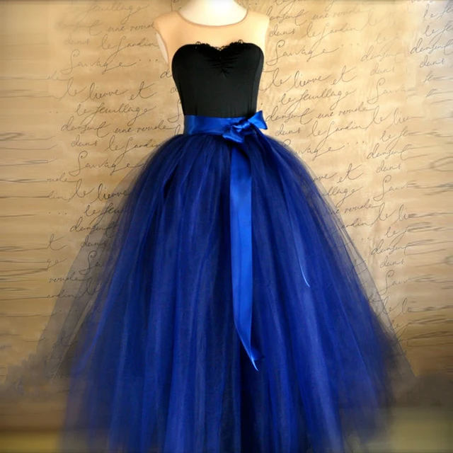 Royal Blue Prom Tulle Skirt with Sashes Ball Gown Floor Length Long