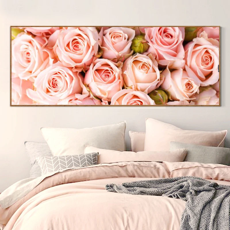 Полная Алмазная картина 128x48 см розовая Роза узор декоративный Рисунок со стразами мозаика ручной работы, цветы, алмазная вышивка своими руками