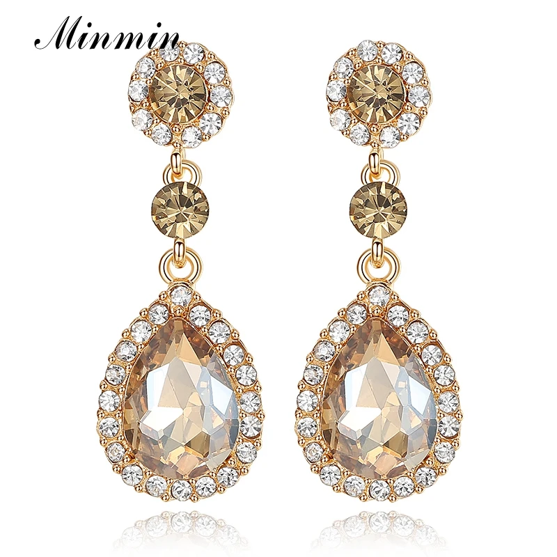 

Minmin Luxury Gold Color Long Dangle Earrings for Women Fashion Wedding Jewelry Big Teardrop Earrings Christmas Gifts 2019 EH298