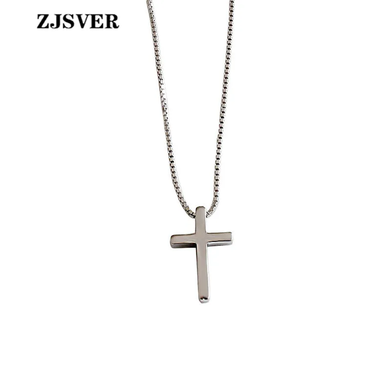 silver ZJSVER ювелирные изделия из серебра 925 пробы ожерелье крест кулон минималистский стиль Серебряная цепочка женское ожерелье для подарка - Цвет камня: silver