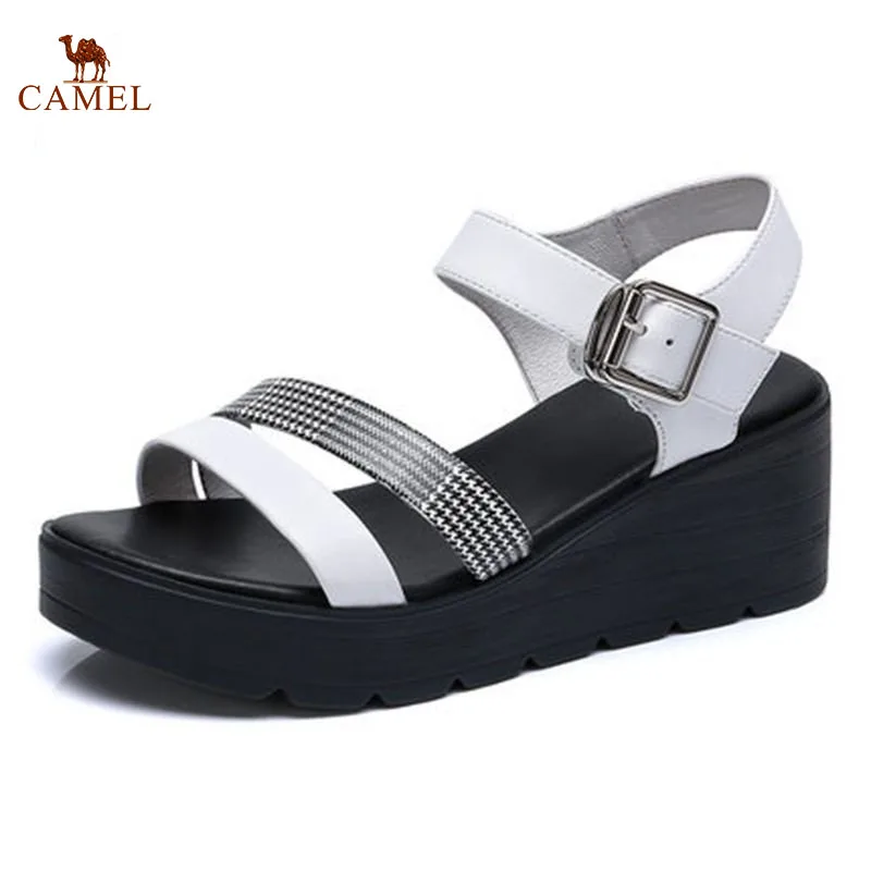 

CAMEL Fashion Woman Sandals 2018 Summer New Women Wedge Heel Flats With Roman Casual Shoes Solid Buckle Strap For girls