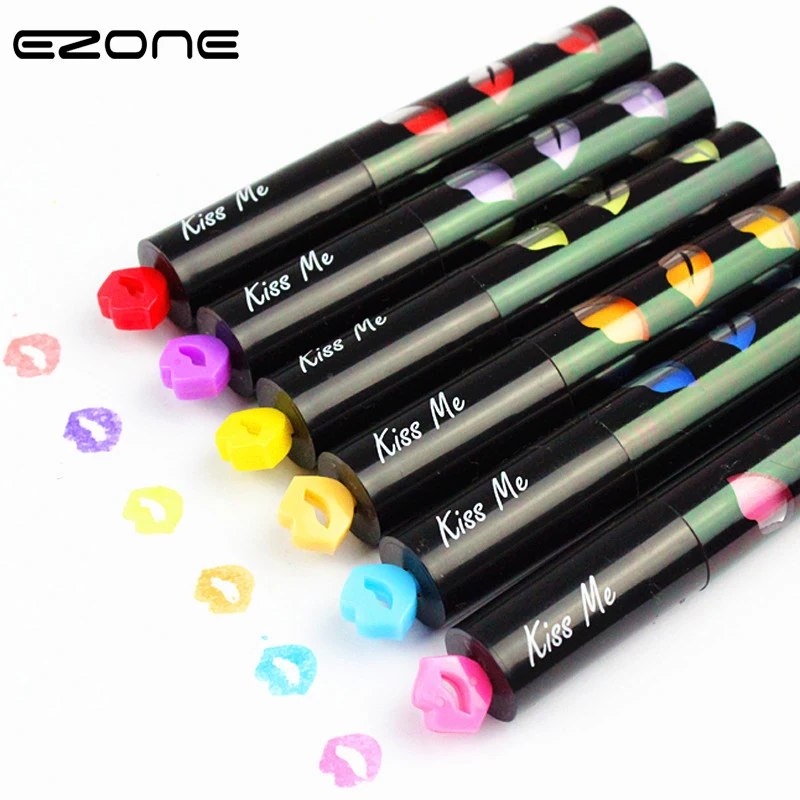 

EZONE 1PC Lovely Cute Lip Seal Stamp Highlighter Kawaii Candy Color Pens Creative Marker Pen Student School Office Supplies