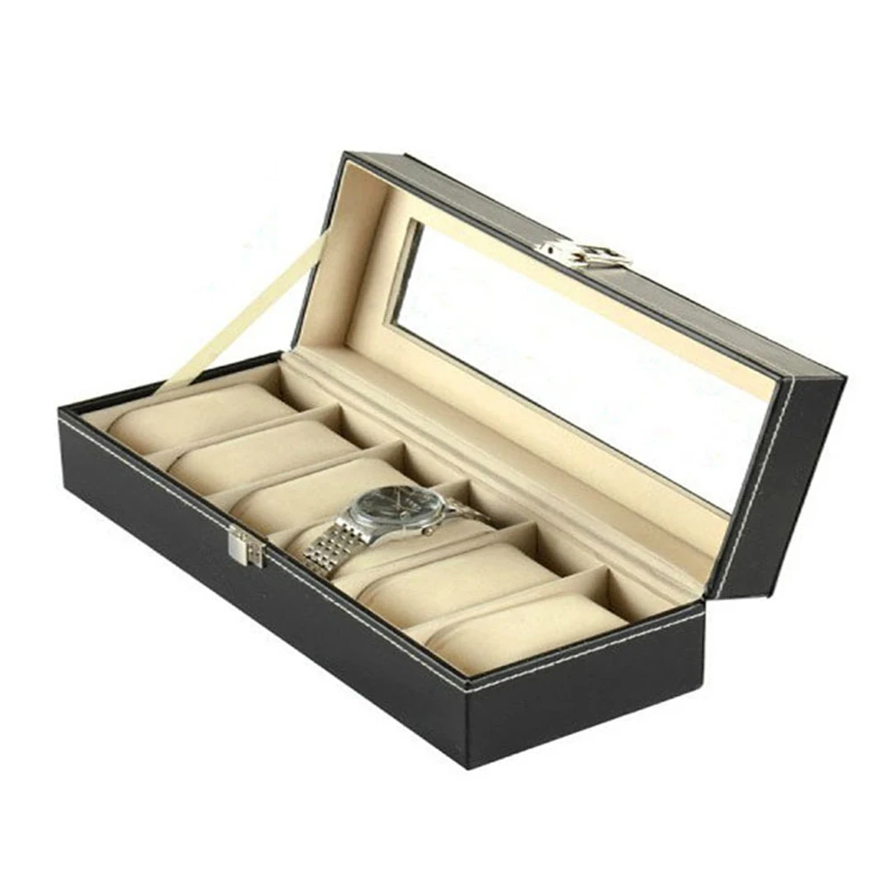 

6 Grids for Clock Watches Jewelry Boxes Case Display Case Professional Holder Organizer PU Leather Watch Box