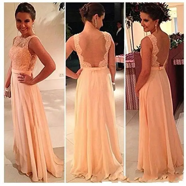 2017 See Through Back Top Lace Long Chiffon Peach Backless 2017 See Through Back Top Lace Long Chiffon Peach Backless Bridesmaid Dress Maid Of Honor Wedding Party In Dresses From Weddings