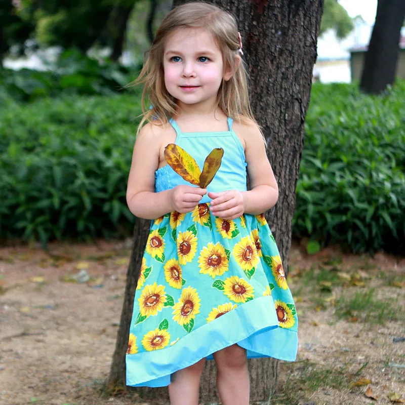 Girls Baby Summer Sunflower Lace Dress Vestidos Beach Style Floral Children Princess Dress Backless Girls Casual Sundress (15)