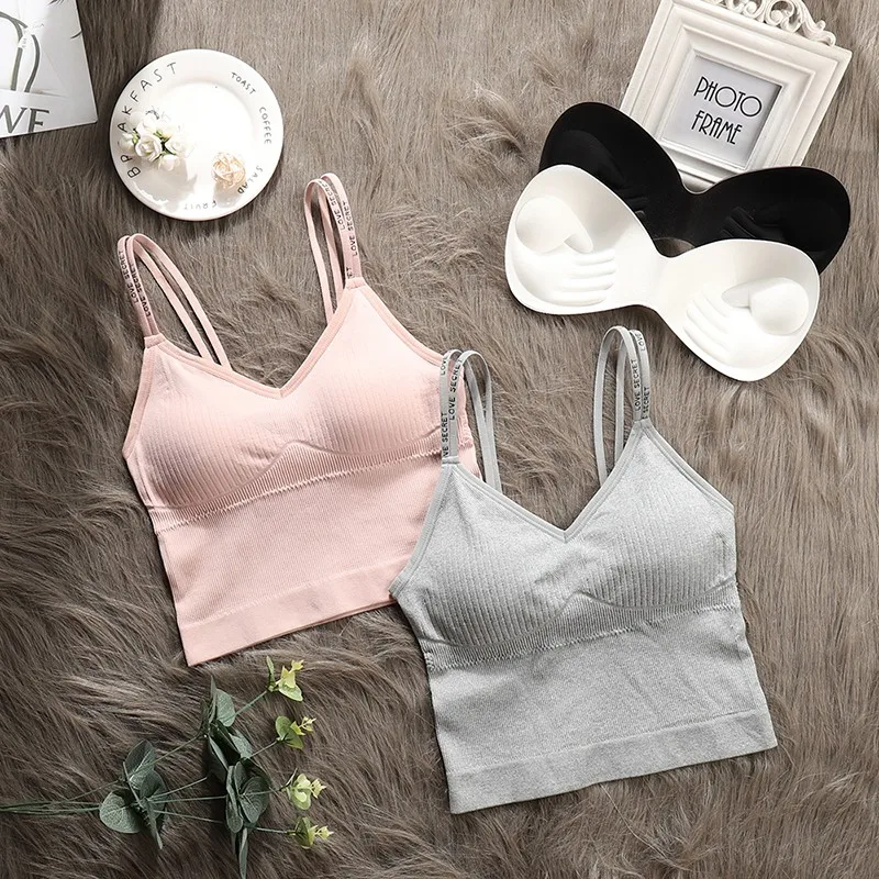 

Sexy Women Summer Camis Sling Tanks Tops Sleeveless Cotton Bustier Padded Bandeau Bra Vest Crop Top Hot Seamless Bralette Tees