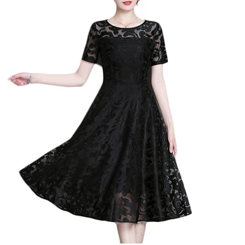 

Lace Dress Women 2019 Summer New Plus size Slim openwork Dresses Women's Round Neck Pullover Short-sleeved Casual Vestidos a1152