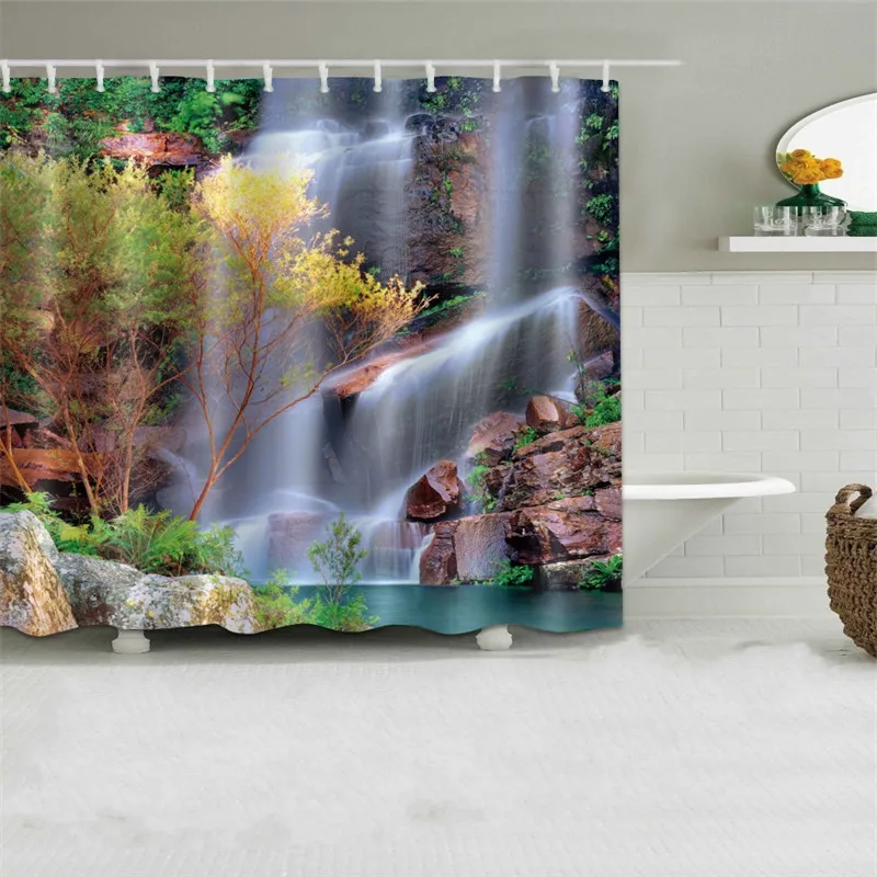 

Rainbow heart love Waterfall Moon 3D Printed Shower Curtains Waterproof Polyester Fabric Bath Bathroom Curtain With Hooks