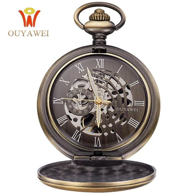OUYAWEI Antique Skeleton Mechanical Pocket Watch Men Chain Necklace Business Cas OUYAWEI Antique Skeleton Mechanical Pocket Watch Men Chain Necklace Business Cas