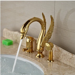 Роскошный Золотой лебедь стиль ванная комната смеситель для ванной колода крепление одной ручкой с латунный смеситель душа - Цвет: Многоцветный