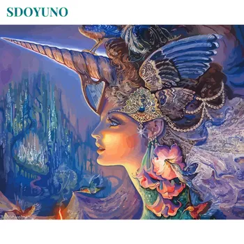 

SDOYUNO Framed 50x65cm DIY Unicorn Forest Goddess Paint By Numbers For Adults Home Decoration Wall Decor Art Canvas Painting