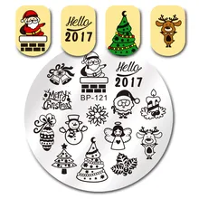 1Pc 5.5cm Born Pretty Round Stamping Plate Merry Christmas Pattern Nail Art Stamping Image Plate DIY Nail Art Tools BP-121