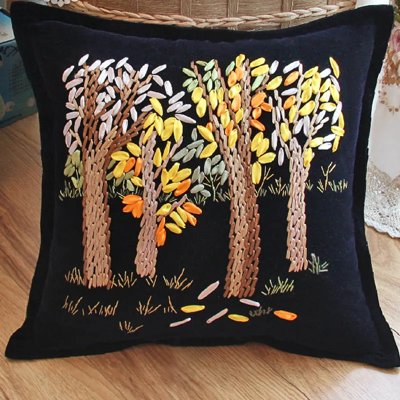 Hand Ribbon Embroidery Cushion Kit Cross Stitch Pillow Case Set