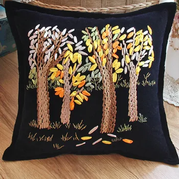 

Hand Ribbon Embroidery Cushion kit Cross stitch Pillow Case Set Needlework for Beginners Swing Craft Home Decor Creative Gift