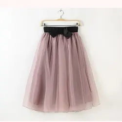 Новая мода Темперамент лук талии органза юбки-пачки дикий половина-Длина юбка и длинные участки