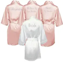 Robe de noiva rosa escuro, carta de prata, kimono, cetim, robe, dama de honra, irmã, mãe da noiva