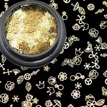 3D металлические украшения для ногтей смешанной формы золотые цветы крест листья заклепки DIY амулеты металлические блестки аксессуары для ногтей BZ016