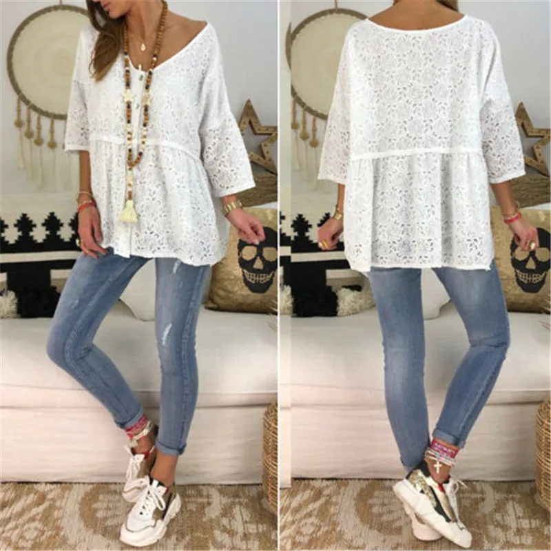 Womens-Summer-Long-Sleeve-Lace-Casaul-Hole-Sexy-V-neck-Solid-White-Elegant-T-Shirt-Ruffle (1)