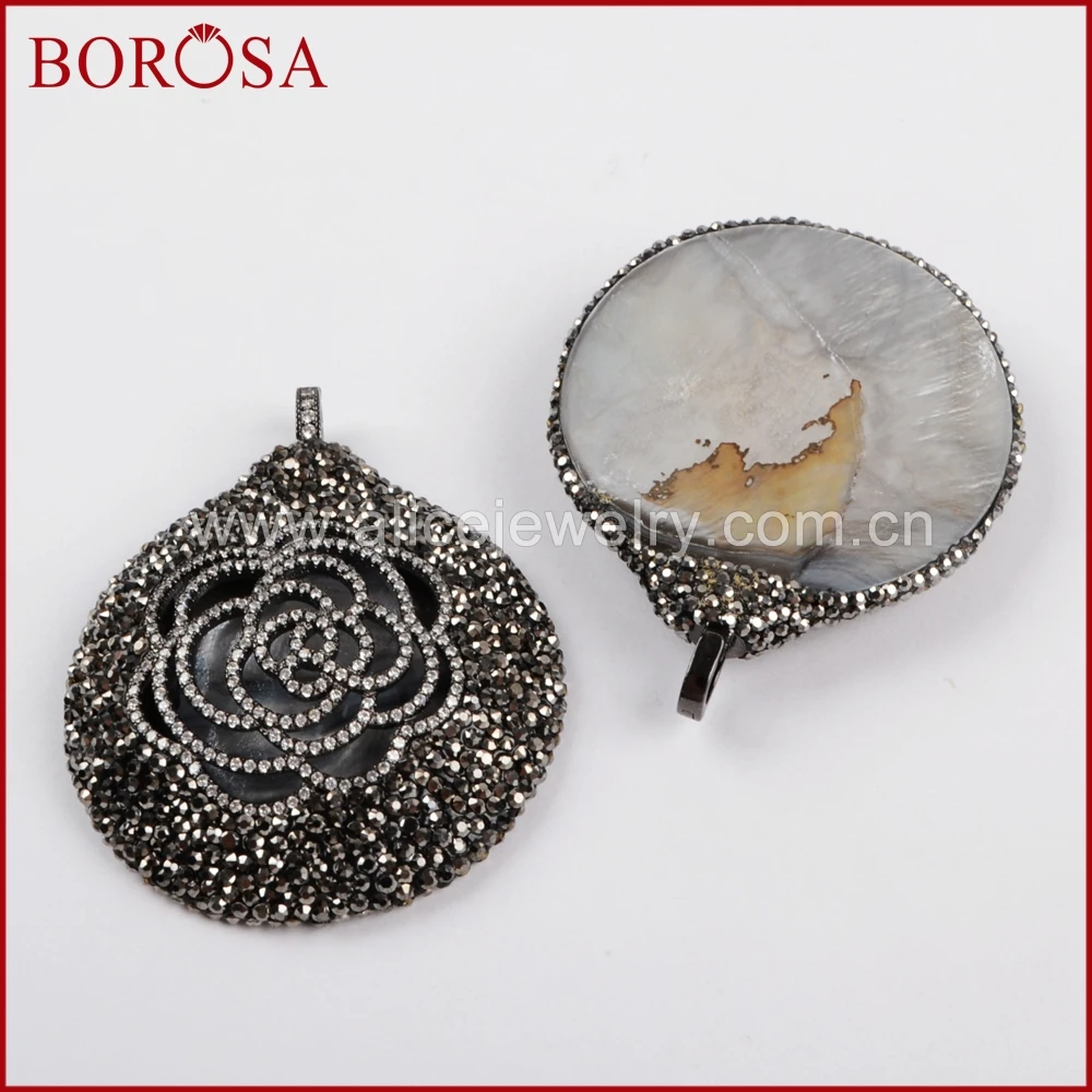 BOROSA 3 шт. Большой Круглый Кулон микро паве CZ цветок кулон с кристаллом горный