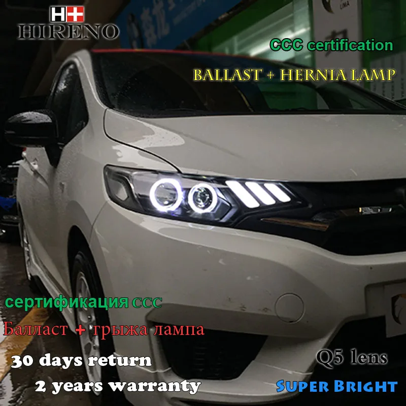 Hireno Car Styling Headlamp For 2014 2017 Honda Fit Jazz Headlight Assembly LED DRL Angel Lens