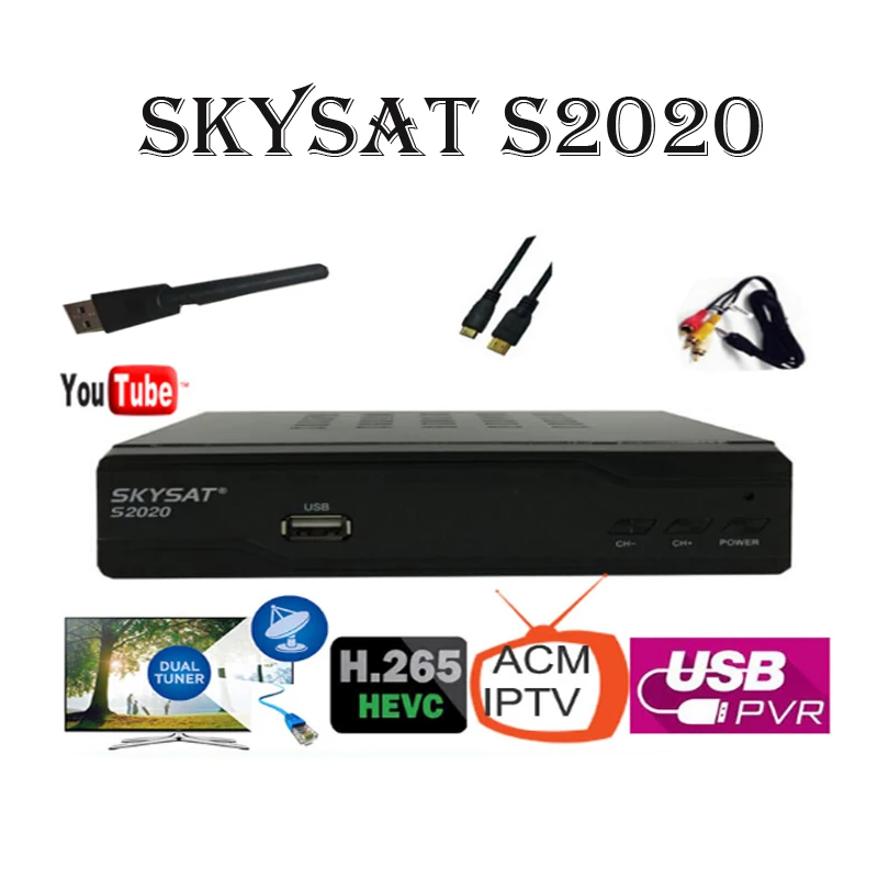

For World SKYSAT S2020 Twin Tuner receptor acm IPTV H.265 Powervu,Biss Satellite Receiver media player