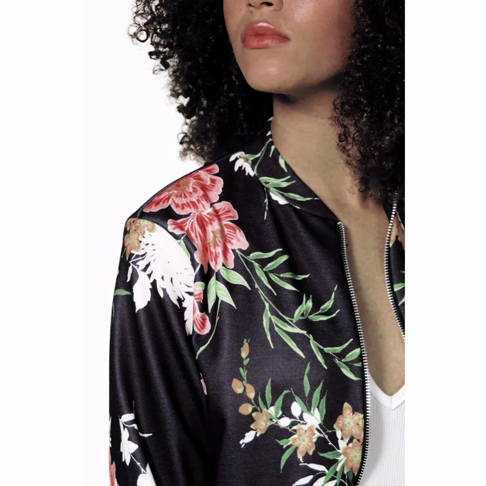 incredible  Fashion Floral Print Women Basic Coats 2016 Autumn Winter Bomber Jacket Long Sleeve Casual Basic Ja