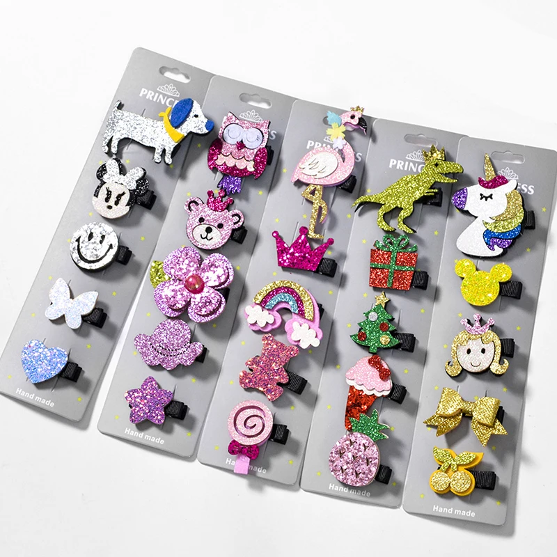 

5Pcs/Lot Children'S Hair Clip Set Cartoon Cute Princess Sequin Hairpin Bowknot Headwear Baby Newborn Hair Accessories Wholesale