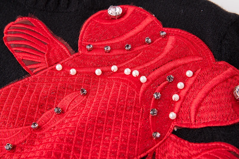 LUKAXSIKAX модный дизайнерский осенне-зимний женский свитер высокого качества с вышивкой Красной золотой рыбки из бисера свитер для подиума