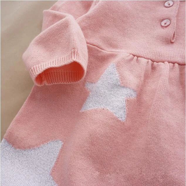 YWP040 модное платье-свитер для маленьких девочек со звездами, пуловер для маленьких девочек, вязаная одежда для девочек, свитер для девочек в