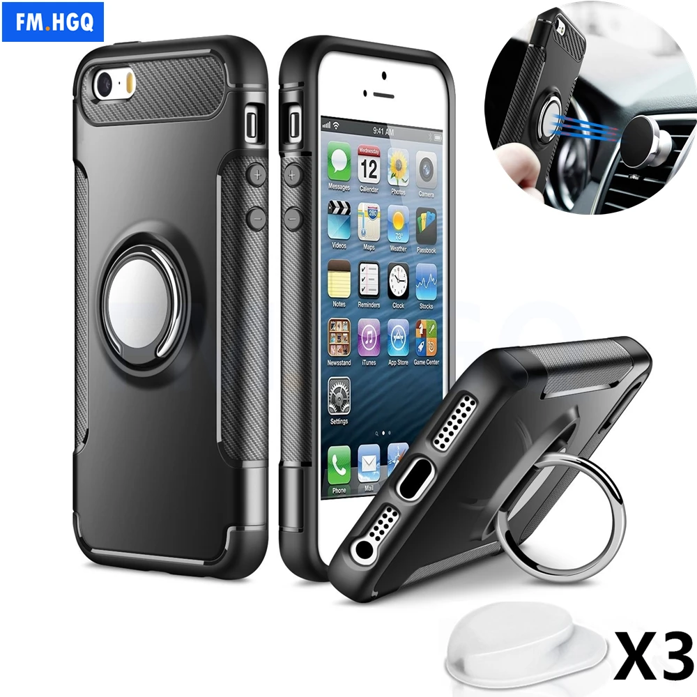 

Phone Case for iPhone 5S Car Holder Stand Magnetic Bracket Case Finger Ring TPU + PC Back Cover for iPhone 5 5S SE Case Funda