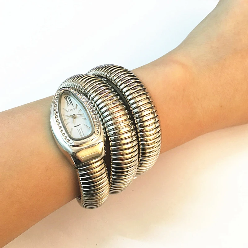 Модные женские часы со змеиным браслетом, часы с бесконечным браслетом, модные брендовые кварцевые часы для девочек, Religios Reloj Montre femme