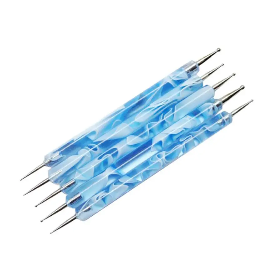

5pcs Dotting Painting Brush Pen Tool Sable Dual Ball 2 Way Acrylic UV Gel Nail Art Design Set Blue As picture show Color Anne