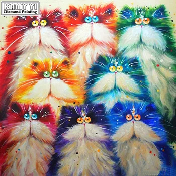 

Newest Colorful Cat Diamond Painting Cros Rhinestones Mos Stitch 3D Diamond Embroidery Patternsaic Cartoon Animals Picture