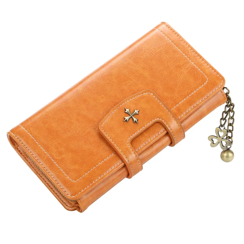 New Vintage Hasp Long Purse Ladies Wallet Women Luxury Brand Retro Zipper Leather Purses Female Wallets Woman Card Holder - Цвет: L Orange