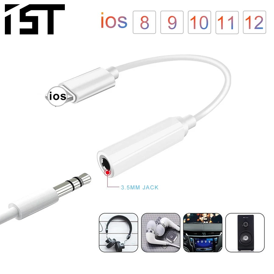 

IST IOS 12 Music Headphone Adapter For iPhone 7 8 X AUX Adapter For Lightning Female To 3.5mm Male Adapters Headphone Jack Cable