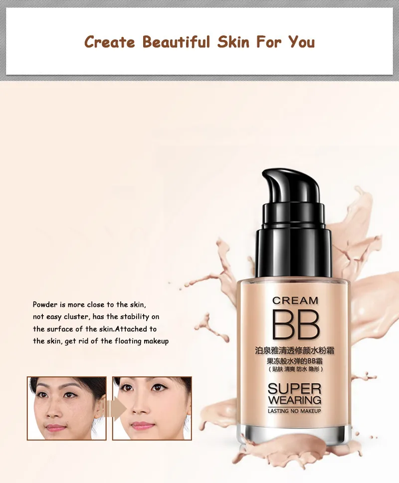 Bioaqua  Moisturizing BB Cream Face Care Foundation Natural Flawless Refreshing Base Makeup Cover Facial Whitening Concealer