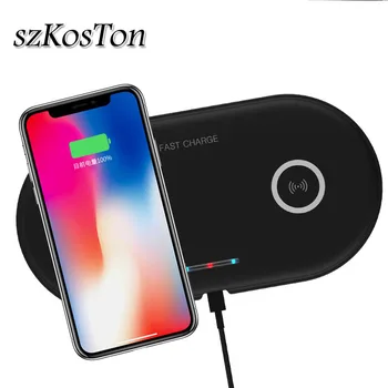 

Dual QI Wireless Charger For iPhone 8 X Xs Max XR Fast Wireless Charging Pad Charger Dock Station For Samsung S9 S8 Plus Xiaomi
