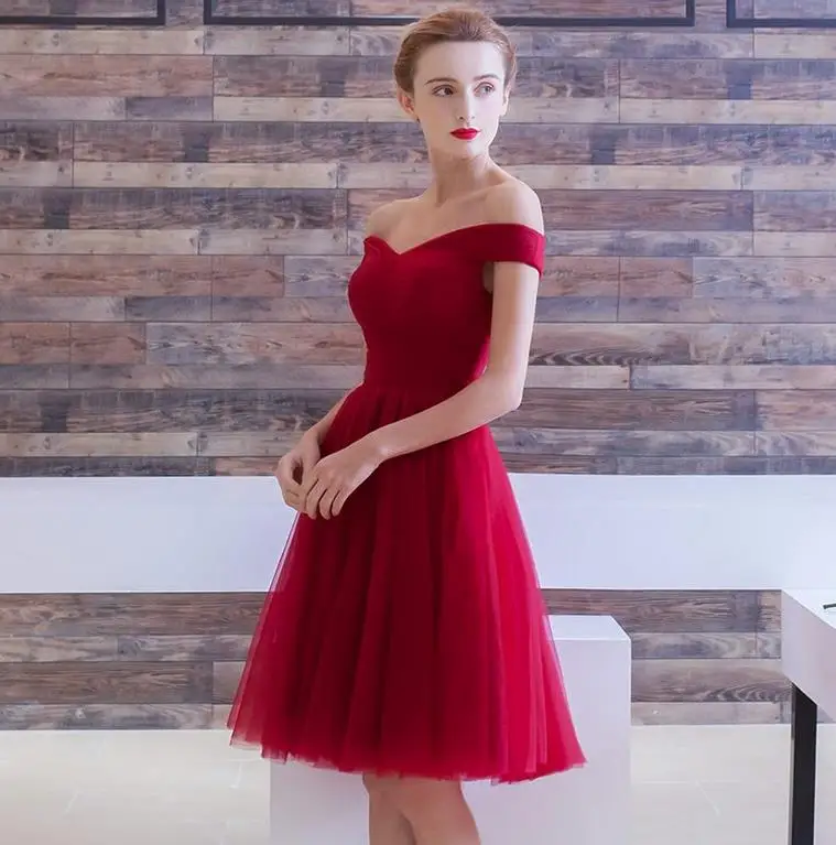 Vestidos para madrinha2019 тюль с открытыми плечами открытая спина линия халат cheap d'honneur bordeaux короткие sukienka дешево - Цвет: burgundy