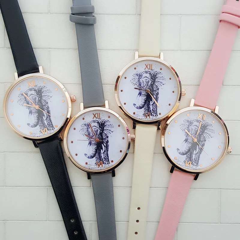 

1Pcs/Lot 2016 Newest Lucky Elephant Watch Quartz Watch Woman Vintage Black Elephant Thin Leather Watch Casual Dress Watch