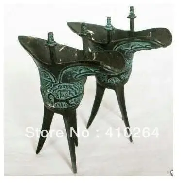 

0116P [old craft ] Fast shipping Rare Old Chinese Bronze Statue: A pair of Cup (A0314)