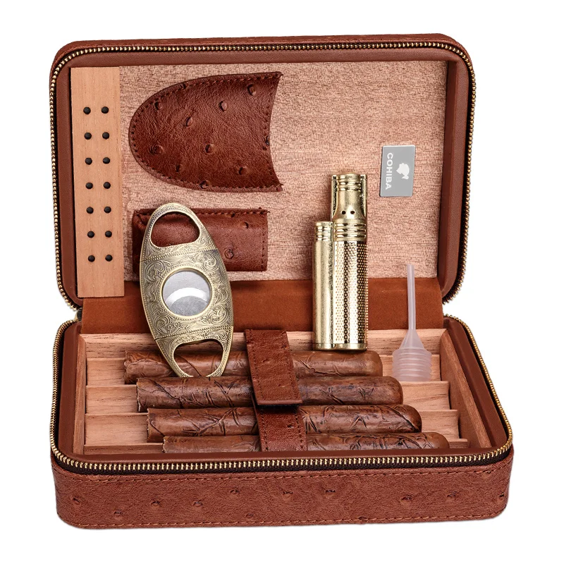 Cigarloong Cohiba Leather Cigar Case Portable Humidor Humidifier With
